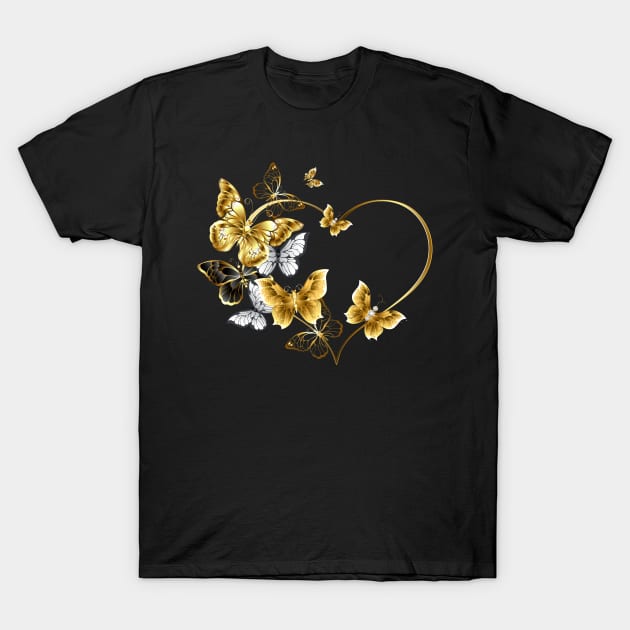 Butterflies Ascending a Gold Heart T-Shirt by MyVictory